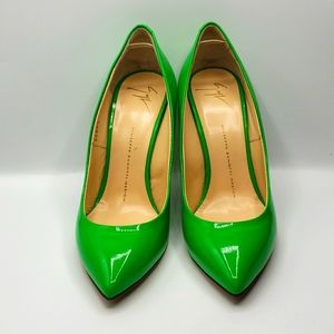 GIUSEPPE ZANOTTI PATIEN LEATHER SIZE 39 1/2 COLOR GREEN 100% AUTHENTIC